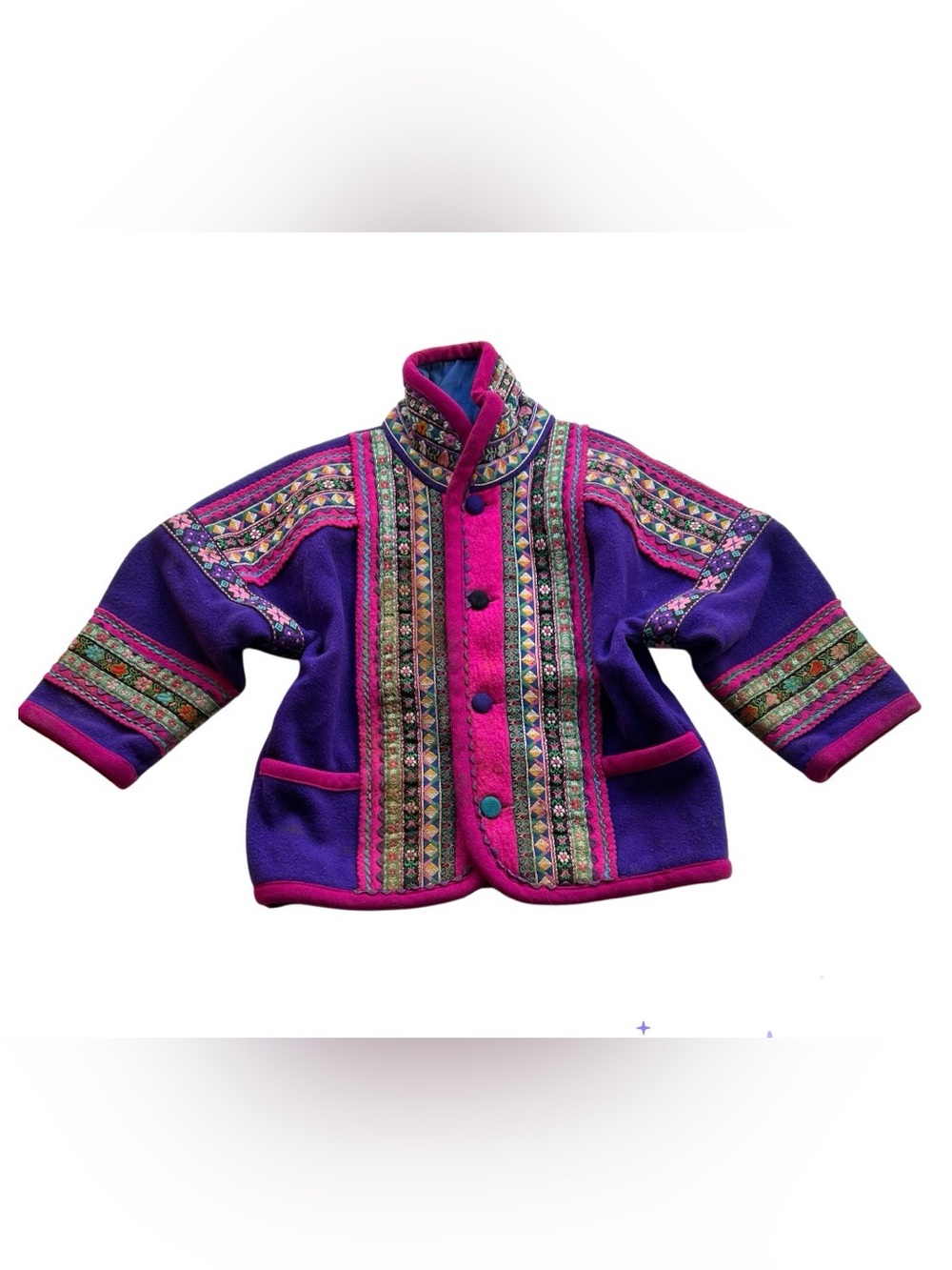 Vintage Samii Clothes by Gay Ellis Kids Wool Folk Jacket - Purple Size Small